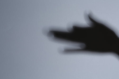Shadow of hand like dog on gray background. Space for textの写真素材