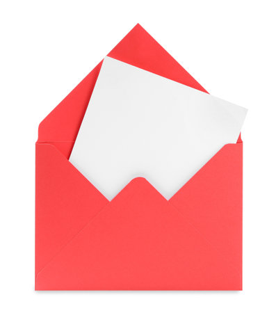 Letter envelope with card on white backgroundの写真素材