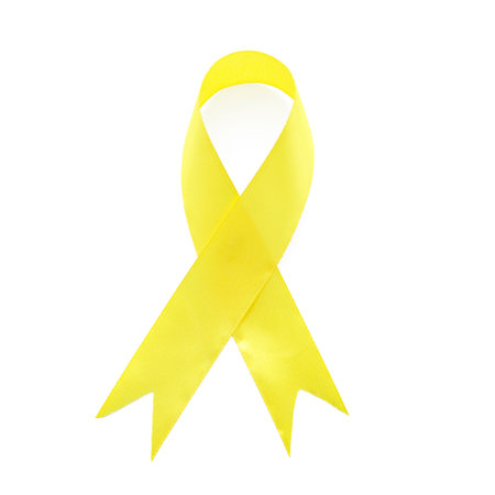Yellow ribbon isolated on white, top viewの写真素材