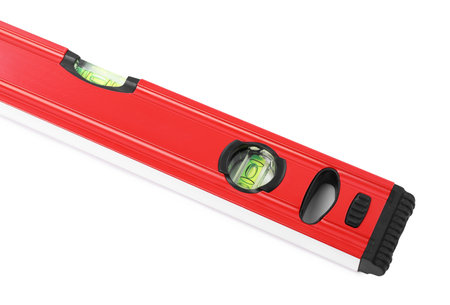 Red building level isolated on white. Construction toolの写真素材