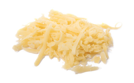 Pile of tasty gratified cheese isolated on white