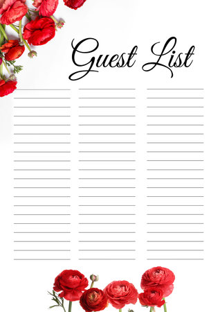 Guest list design with beautiful flowers and empty linesの写真素材