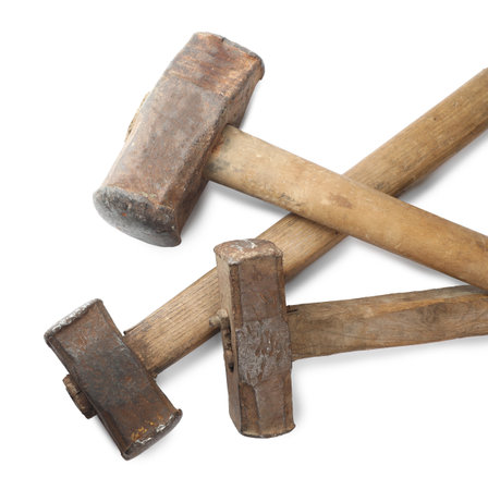 Set of sledgehammers isolated on white, top view. Manual toolの写真素材
