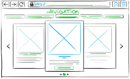 Website design template, interface development. Wireframe with different elements on white...