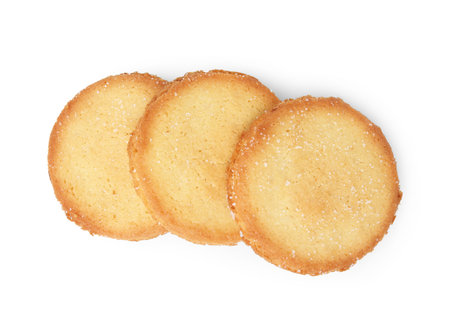 Tasty sweet sugar cookies isolated on white, top viewの写真素材