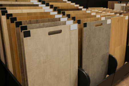Many different samples of wooden flooring in storeの写真素材