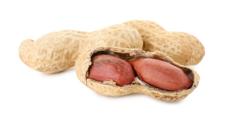 Fresh peanuts isolated on white. Healthy snackの写真素材