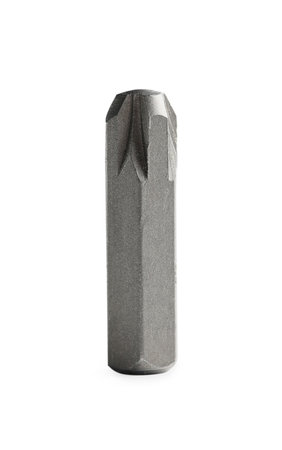 One metal screwdriver bit on white background