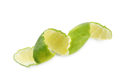 One fresh lime peel isolated on white, top viewの写真素材