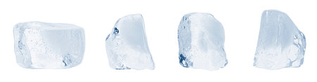 Crystal clear pieces of ice isolated on white, set