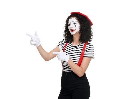 Funny mine with beret posing on white backgroundの写真素材