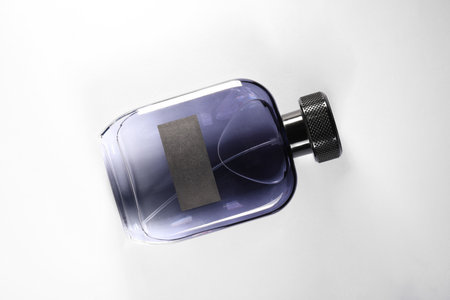 Luxury men`s perfume in bottle on white background, top viewの写真素材