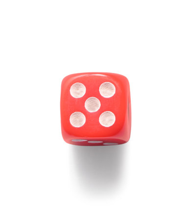 One red game dice isolated on white, top viewの写真素材