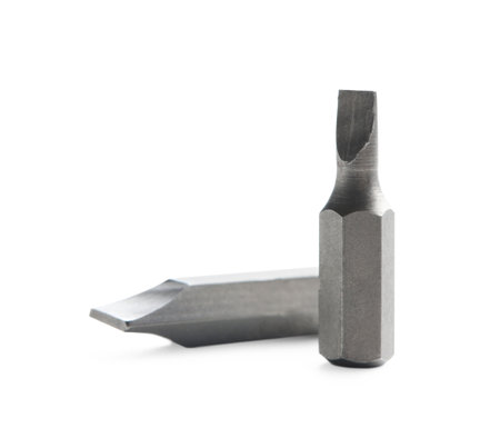 Two flathead screwdriver bits on white background