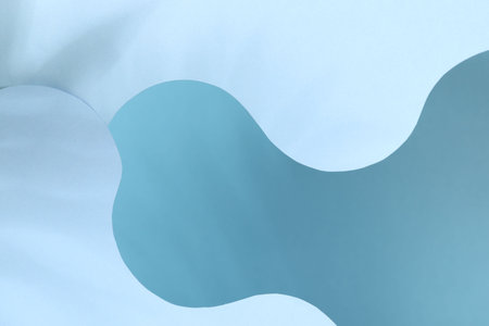 Presentation of product. Paper cutouts on light blue background. Space for text