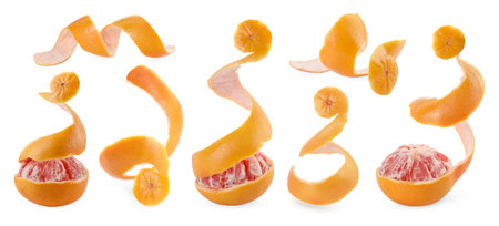 Fresh grapefruits with peel isolated on white, setの写真素材