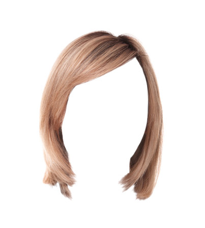 Beautiful female hairstyle with blonde hair isolated on whiteの写真素材