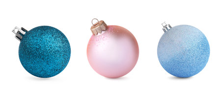 Decorative Christmas balls isolated on white, setの写真素材