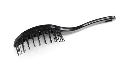Brush with lost hair isolated on white, top viewの写真素材