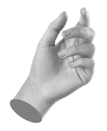 Woman's hand on white background. Black and white effect