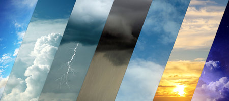 Forecast concept. Collage of photos with different weather conditions