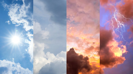 Forecast concept. Collage of photos with different weather conditionsの写真素材