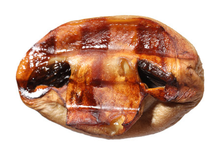 Slice of grilled mushroom isolated on whiteの写真素材