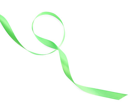 Beautiful green ribbon isolated on white, top viewの写真素材