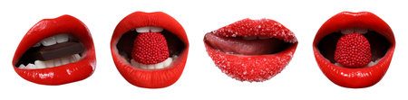 Beautiful female lips with bright makeup on white background, collage of photosの写真素材