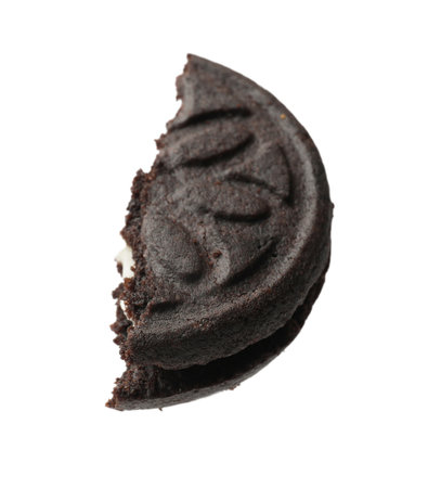 Piece of tasty sandwich cookie isolated on whiteの写真素材