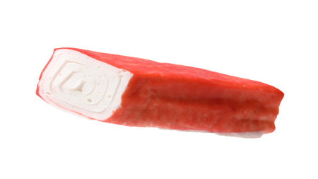 One tasty crab stick isolated on whiteの写真素材