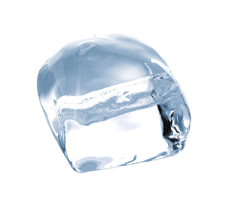 One piece of clear ice isolated on whiteの写真素材