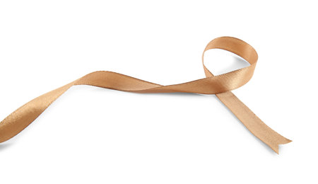 One beautiful light brown ribbon isolated on whiteの写真素材