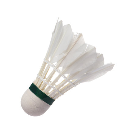 One feather badminton shuttlecock isolated on whiteの写真素材
