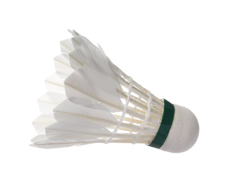 One feather badminton shuttlecock isolated on whiteの写真素材