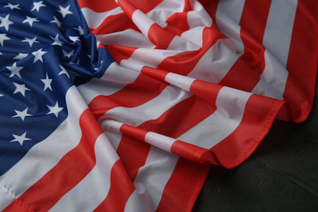 Flag of USA on black table, closeupの写真素材