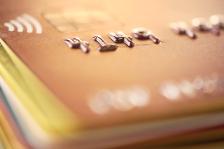 Different plastic credit cards as background, macro viewの写真素材