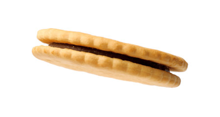One tasty sandwich cookie isolated on whiteの写真素材