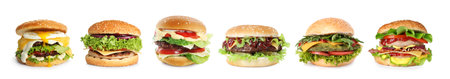 Different delicious burgers isolated on white, setの写真素材