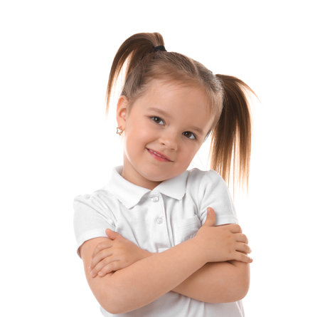 Portrait of cute little girl isolated on whiteの写真素材