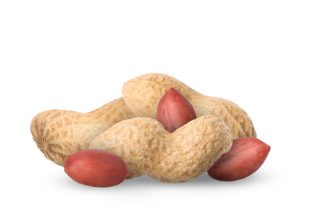 Heap of peanuts isolated on white. Natural product