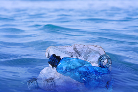 Sea with plastic garbage outdoors. Environmental pollutionの写真素材