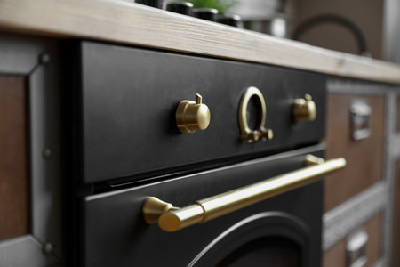 New modern oven in kitchen, closeup viewの写真素材