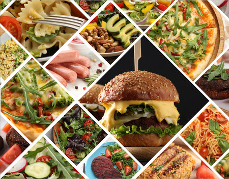 Vegetarian menu. Collage with different tasty dishesの写真素材