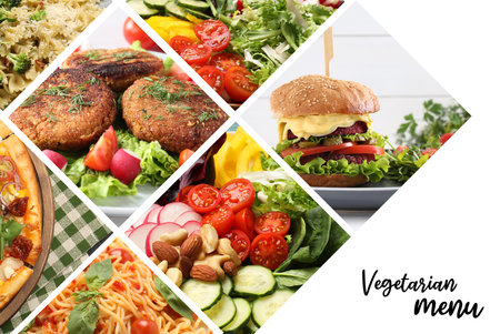 Vegetarian menu. Collage with different tasty dishesの写真素材