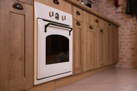 Stylish vintage oven built in kitchen furnitureの写真素材
