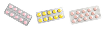 Set of different antibiotics in blisters isolated on white