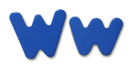 Uppercase and lowercase blue magnetic letter W isolated whiteの写真素材