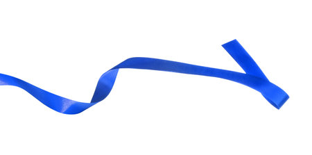 One blue satin ribbon isolated on whiteの写真素材