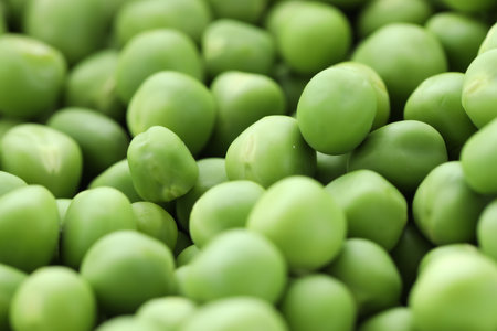 Fresh raw green peas as background, closeupの写真素材